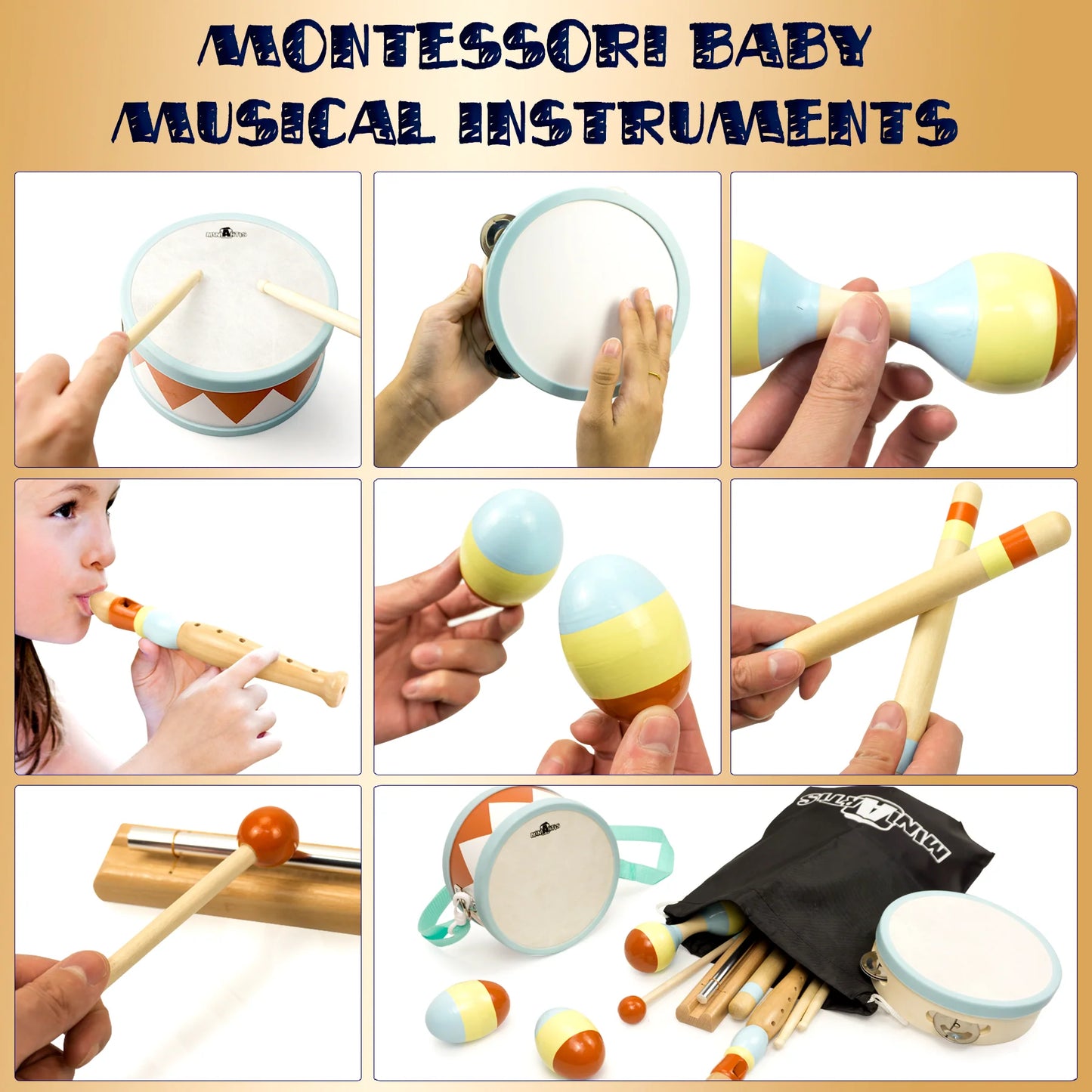 Montessori Baby Drum Set for Toddlers 1-3 (with Percussion Instruments & Music Set)