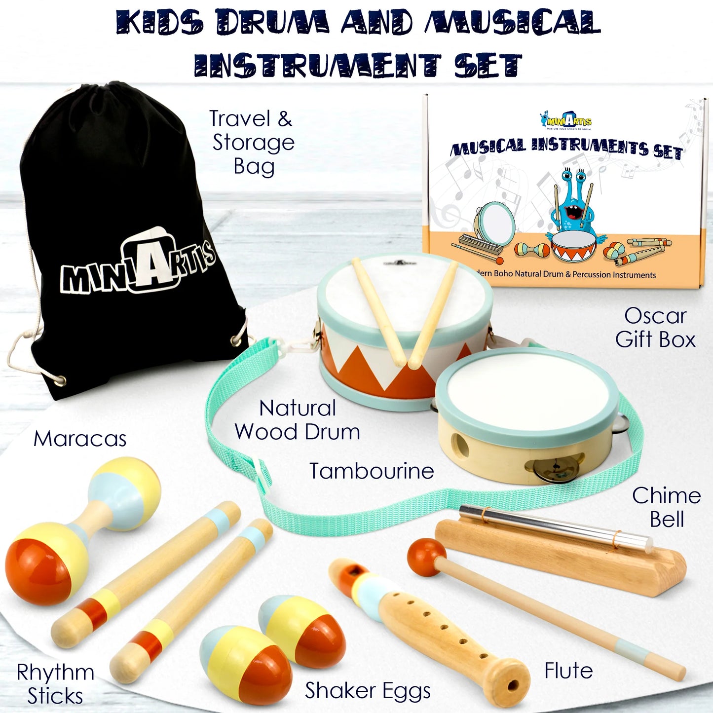 Montessori Baby Drum Set for Toddlers 1-3 (with Percussion Instruments & Music Set)