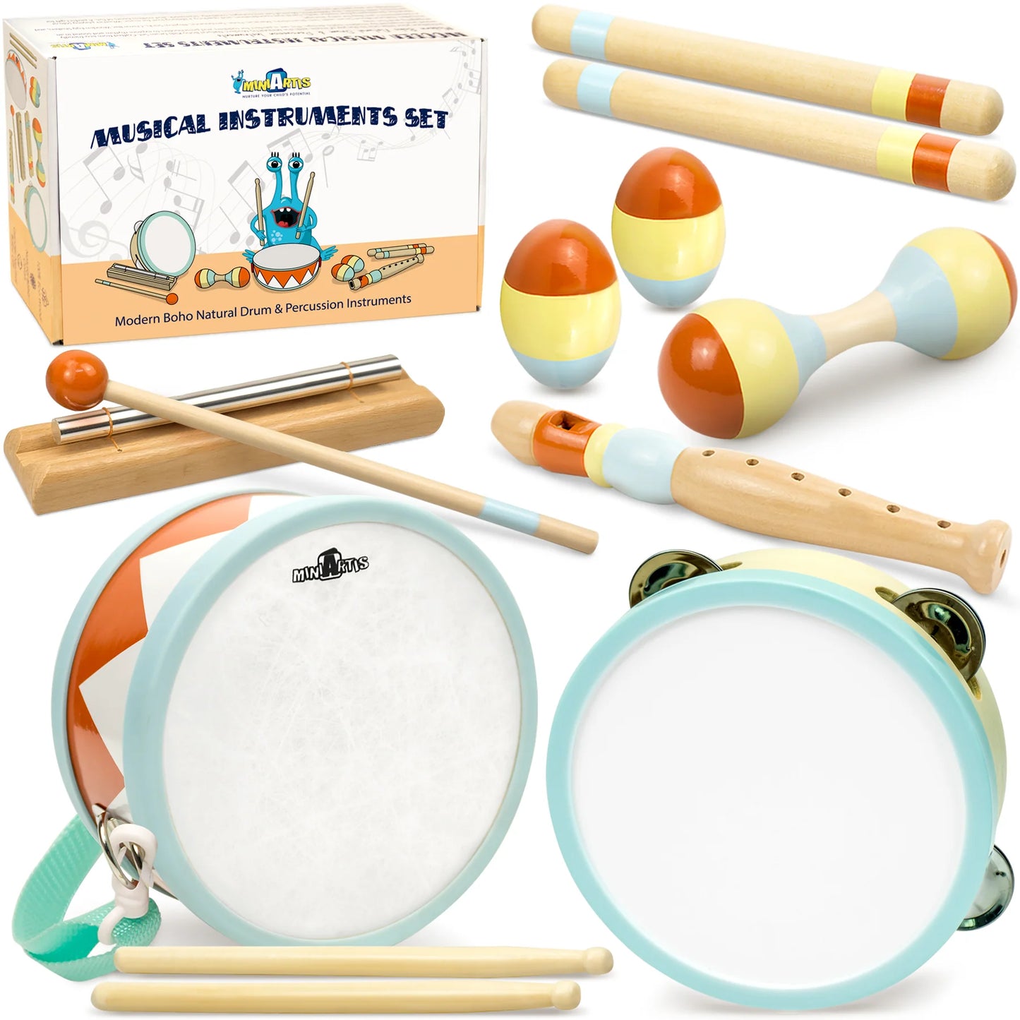 Montessori Baby Drum Set for Toddlers 1-3 (with Percussion Instruments & Music Set)