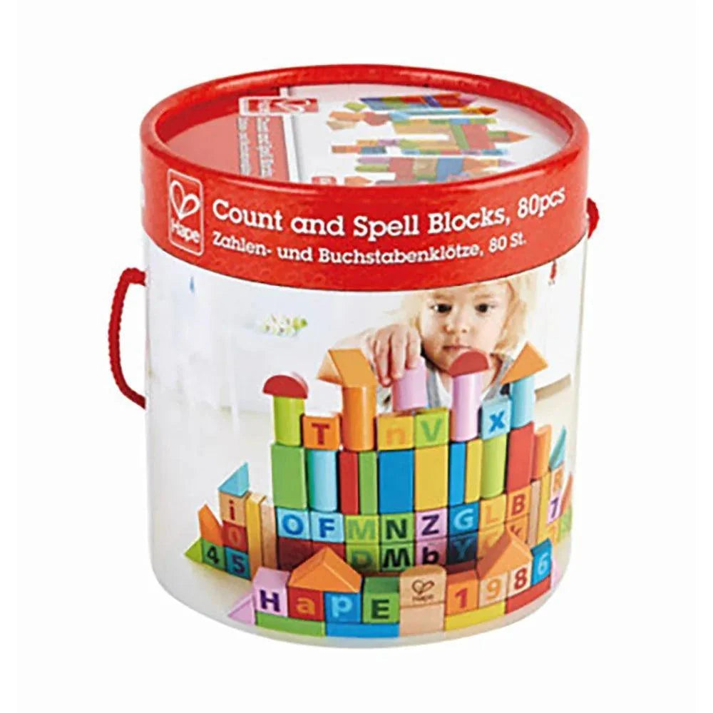 Hape Alphabet and Number Building Blocks (80 pieces) | 桶裝積木（80 件）
