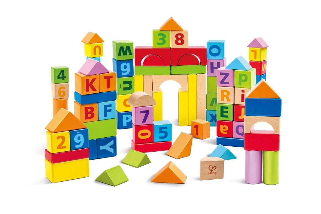 Hape Alphabet and Number Building Blocks (80 pieces) | 桶裝積木（80 件）