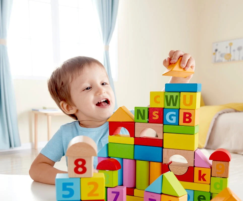 Hape Alphabet and Number Building Blocks (80 pieces) | 桶裝積木（80 件）