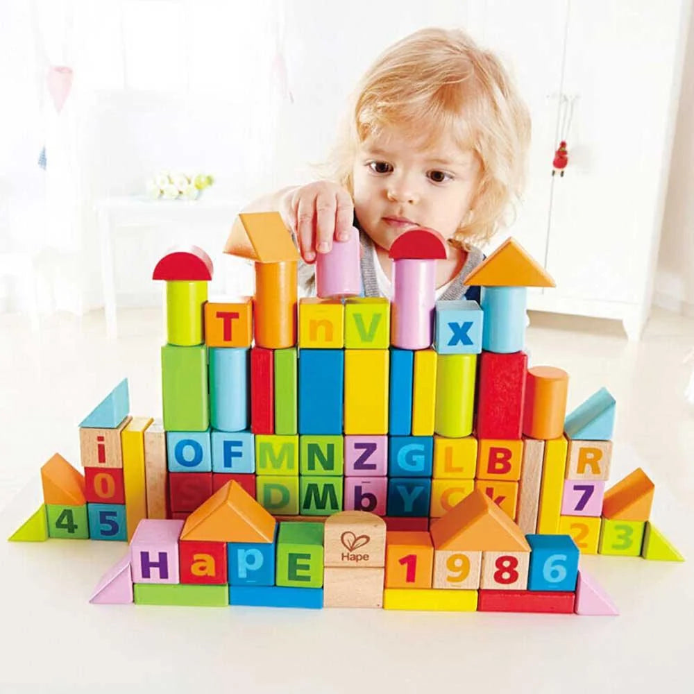 Hape Alphabet and Number Building Blocks (80 pieces) | 桶裝積木（80 件）
