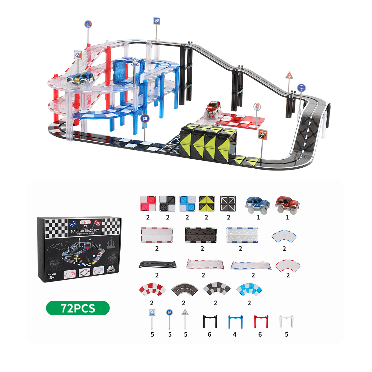 MNTL Mag-Car Track Toy Set 72pcs 磁力片電力軌道車