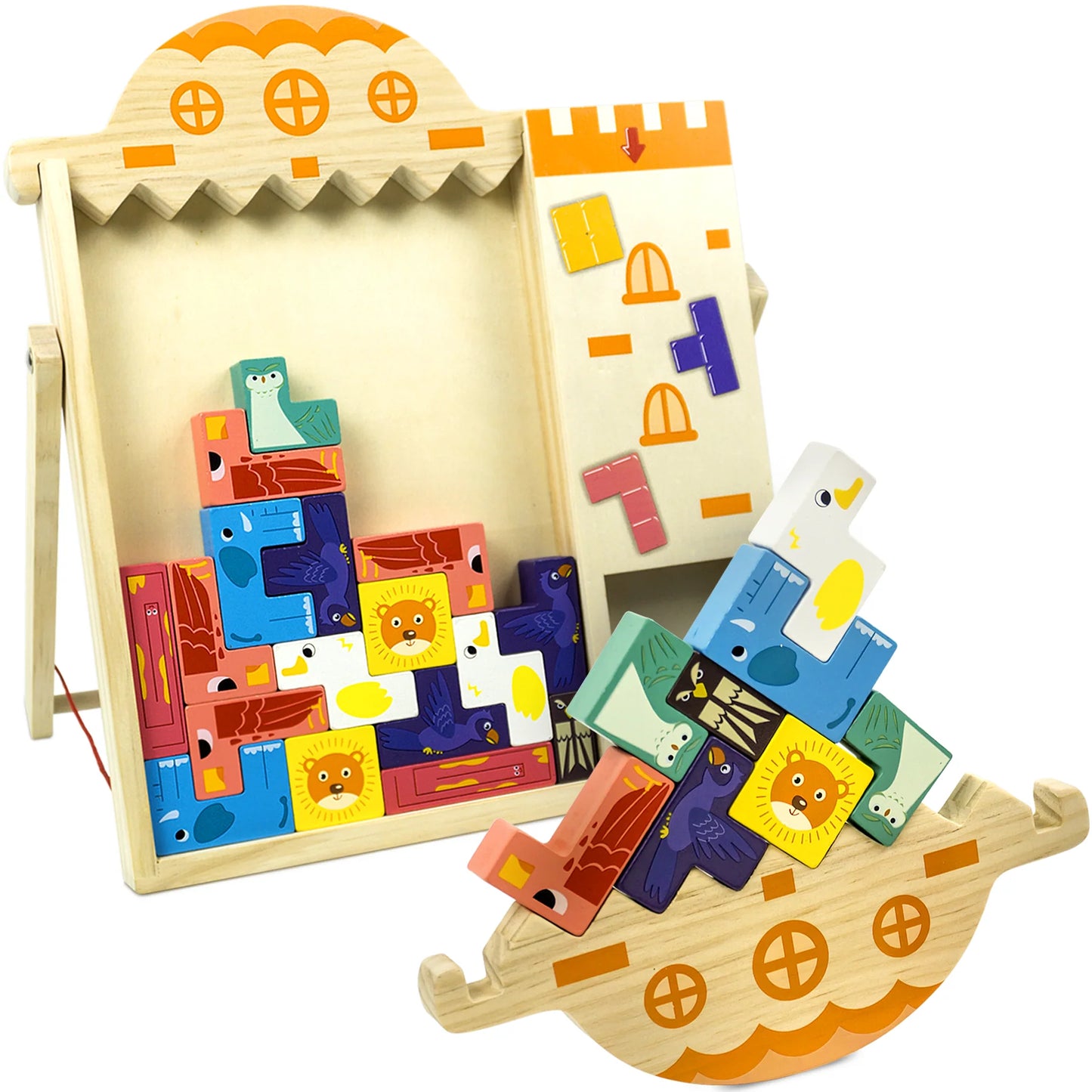 俄羅斯方塊拼圖腦筋急轉彎玩具 
4 合 1 七巧板拼圖 3D 木製俄羅斯積木，平衡堆疊遊戲