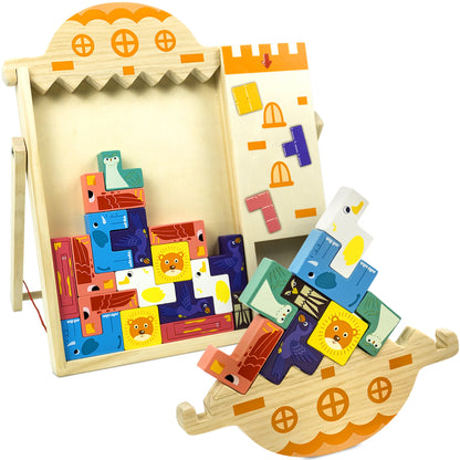 俄羅斯方塊拼圖腦筋急轉彎玩具 
4 合 1 七巧板拼圖 3D 木製俄羅斯積木，平衡堆疊遊戲
