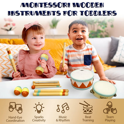 Montessori Baby Drum Set for Toddlers 1-3 (with Percussion Instruments & Music Set)